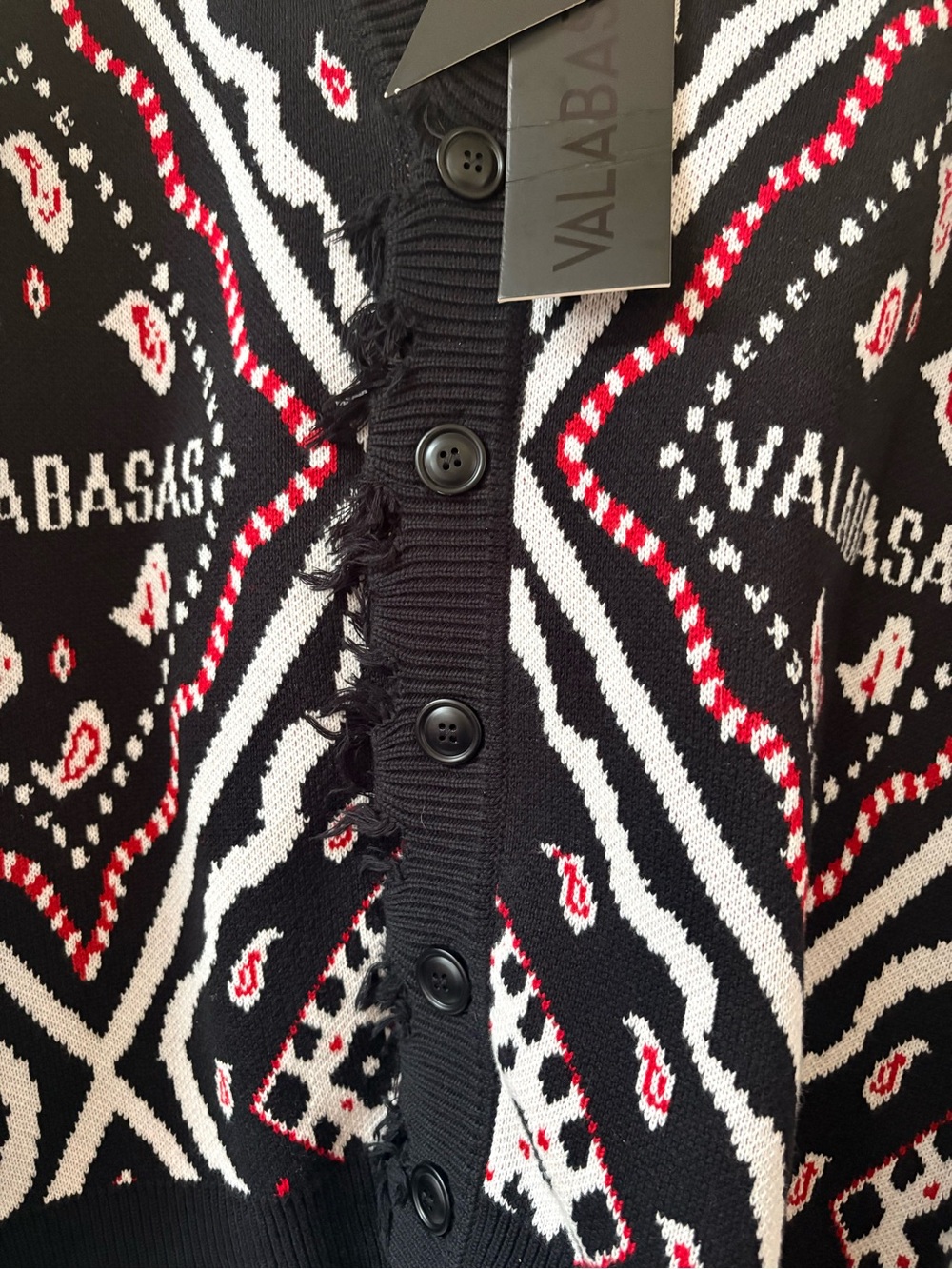 Valabasas The Pledge Cardigan Sweater Black Red White Streetwear NWT Medium - Picture 7 of 15